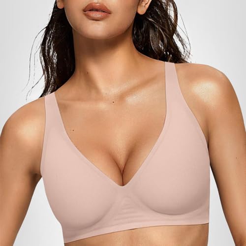 OEAK Womens Deep V Bras Wireless Comfortable Bra Supportive No Underwire Bras Tshirt Push Up Bralettes Plunge Seamless Bra Nude XL - Image 9