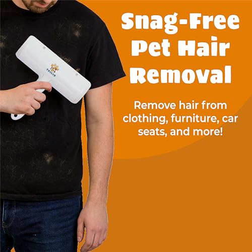 Image of Pet Hair Remover with Fur Collector - Easy to Use Pet Hair Removal Tool - Cat & Dog Hair Remover for Couch, Furniture, Clothes, Bedding, Car - Reusable Lint Roller (White)