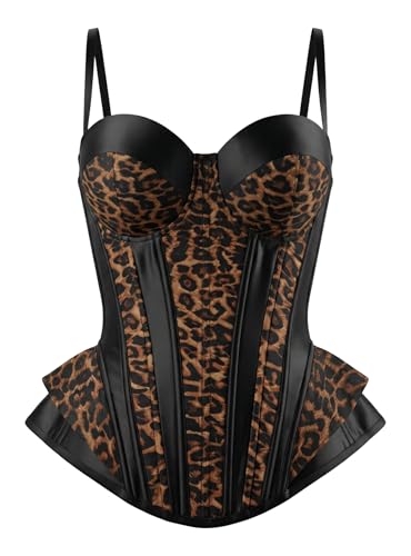 WS Waist Secrets Perfect Corset NYC Overbust Top for Women 19 Steel Boned Bustier Corset Top for Daily Wear & Night Out (Brown Leopard M)