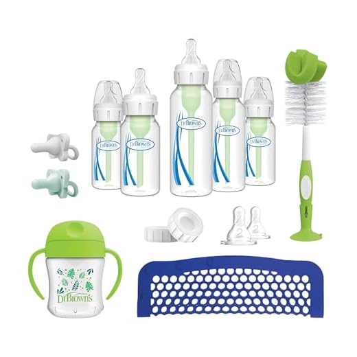 Dr. Brown’s Natural Flow® Anti-Colic Options+™ First Year Feeding Set with Newborn Baby Bottles, Soft Spout Transition Cup, Bottle Cleaning Brush and 100% Silicone HappyPaci™ One-Piece Pacifiers