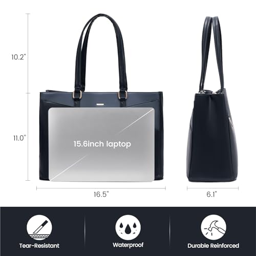 Image of Laptop Tote Bag for Women 15.6 Inch Waterproof Leather Computer Laptop Bag Women Business Office Work Bag Briefcase Large Travel Handbag Shoulder Bag