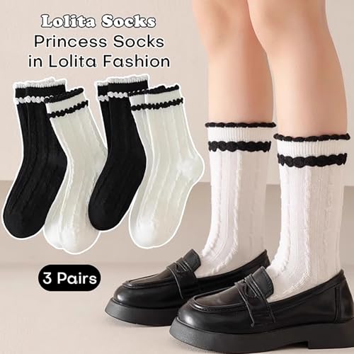 Toddler Girl Mid Calf Socks Summer Comfortable Stretch Frilly Princess Socks 4 Pairs 2-12 Years2