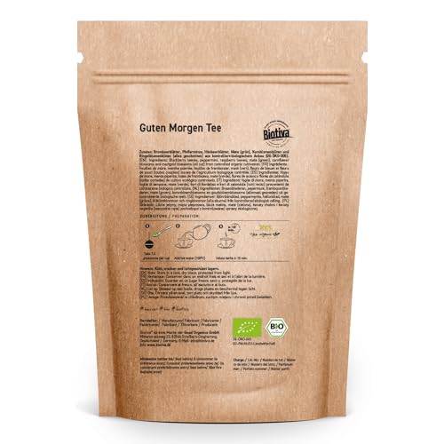 Tè Del Buongiorno 100G Bio | Miscela Di Tisane | Foglie Di Mora, Foglie Di Lampone, Menta Piperita, Mate (Verde), Fiori Di Fiordaliso E Fiori Di Calendula | Taglio | Biotiva - 6