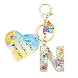 Dimensions : Taille compacte, léger mais substantiel.Lettre N 4x4 cm, porte-clés en acrylique 5x5 cm. Comprend un médaillon initial,un pendentif papillon coloré et porte clé kawaii cœur arborant l'inscription «Parfois tu oublies que tu es Génial...»
