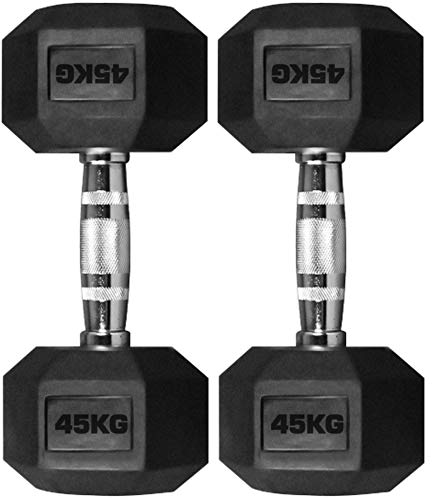 TnP® Set di 2 manubri esagonali da 45 kg in gomma