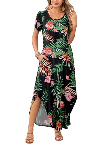 Image of JollieLovin Womens Plus Size Casual Summer Maxi Long Dress Short Sleeve T-Shirt Loose Sun Dress(L-5X)