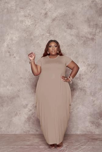 Image of YeGine Oversize Tshirt Dress Plus Size Short Sleeve Maxi Dress with Pockets