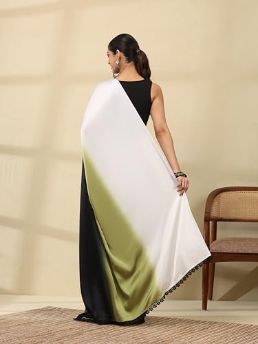 Image of Garden Vareli Lace Border Satin Saree with Unstitched Sequin Blouse Piece