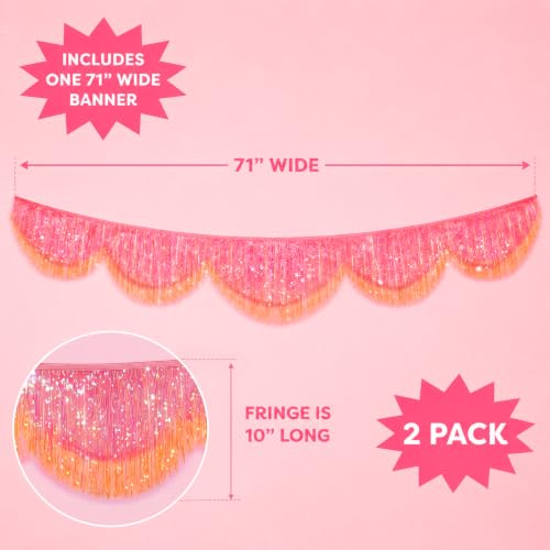 Wavyknot 2 Pcs 5.9 ft Pink Orange Scallop Fringe Banner Sunset Party Birthday Decorations Bachelorette Iridescent Fiesta Girly Photo Prop Backdrop by Wavyknot - Used condition - Image 3