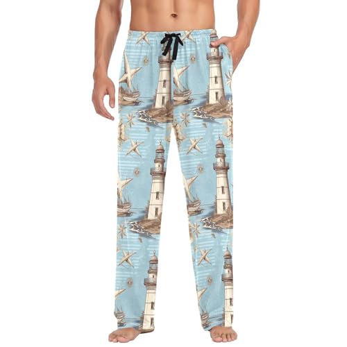 Vintage Nautical Men's Pajamas Pants Cotton Sleep Bottoms Pants Lounge Sleepwear - S