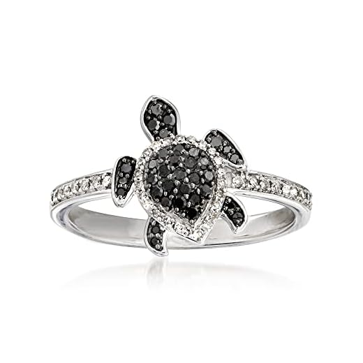 Ross-Simons 0.25 ct. t.w. Black and White Diamond Turtle Ring in Sterling Silver. Size 8