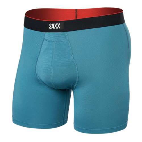 SAXX Underwear Co. Men's Underwear with Pouch Multi Sport Mesh Boxer Brief Fly, Hydro Blue, Medium