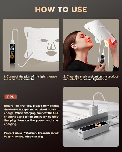 LED Light Therapy Mask Skin Care Mask, LED Red Light Therapy 630nm & 830nm Wavelength for Home Use, Body Beauty Machine for Care at Home (premium white) - Image 5