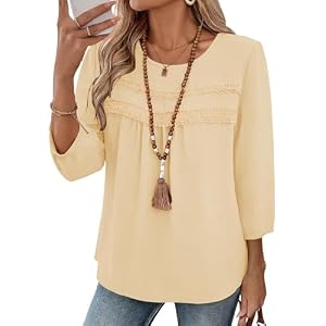 Ivicoer Womens 3/4 Length Sleeve Shirts Casual Chiffon Blouses