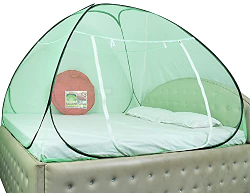 Image of Homecute Polyester Pop Up | Foldable Double Bed | Mosquito Net for King Size and Queen Size Bed (Black+Green, Double Bed (Queen Size))