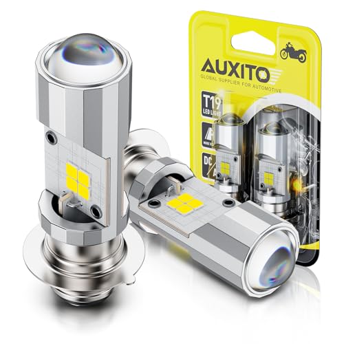 Image of AUXITO H6M P15D LED Motorcycle Light Bulbs Hi /Lo Beam T19 H6 6500K Cool White 5000LM for ATVS UTVS, Plug and Play, Pack of 2