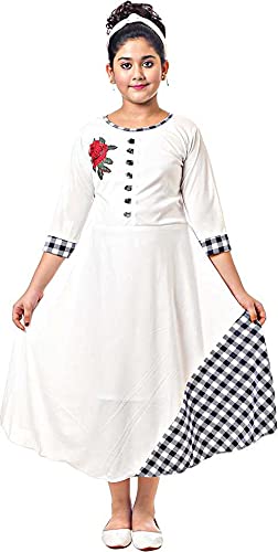 DIGIMART Girls Long Maxi Dress Flared Gown (White) (11-12 Years)