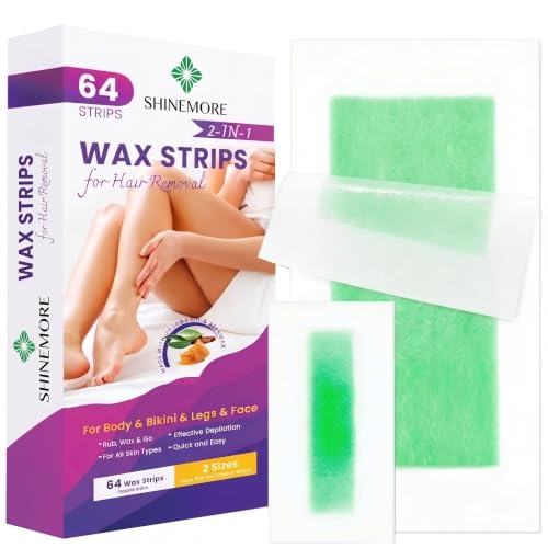 ShineMore Wax Strips for Hair Removal: 64 Hypoallergenic Wax Strips for Legs, Bikini Area, Armpit, Body and Face, Nourishing and Gentle for Sensitive Skin, Includes 4 Calming Oil Wipes