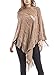 QZUnique Women's Knitted Tassel Shawl Asymmetric Hem Poncho Fringed Pullover Sweater Solid Color Cowl Neck Top Coat Wrap Cape