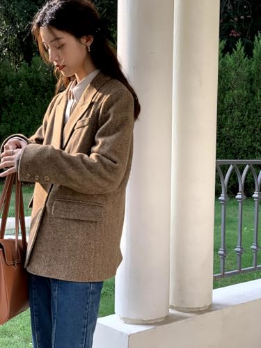 Womens Blazer Business Casual Suit Herringbone Tweed Blazers Padded Shoulder Long Sleeve Blazer Dressy Full Lining2