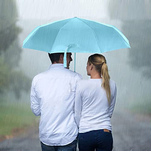 Tradmall Travel Umbrella Windproof With 46 Inches Large Canopy 10 Reinforced Fiberglass Ribs Ergonomic Handle Auto Open & Close, Sky Blue #TOP6