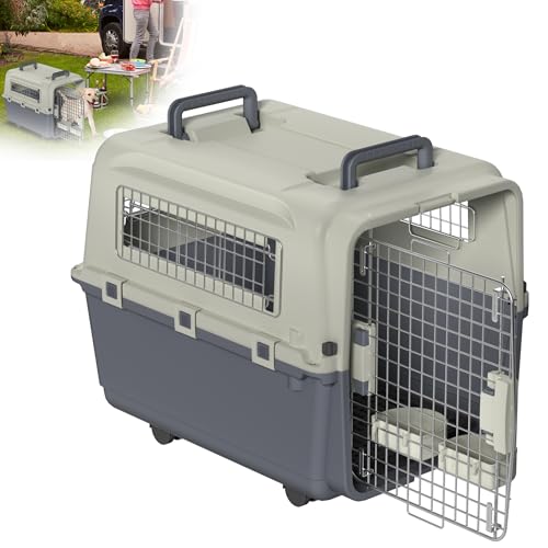 XMTECH Hundetransportbox Transportbox Flugzeugbox für Tiere, Reisebox für Hunde, mit Sicherheitsverriegelung & Lüftungsgitter, L 67 x B 51 x H 45 cm