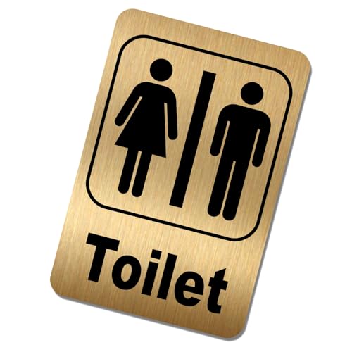 Image of METAL Aluminium Tin Toilet Sign UNISEX Logo Brushed GOLD Lavatory Restroom Door Notice Office Shop Home Warehouse School Workplace Bathroom SMALL 150x100mm ME19
