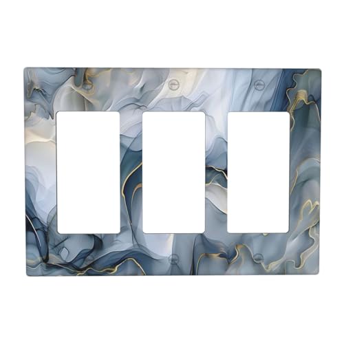 Decorative Outlet Covers Abstract Ink Blue Marble Glod Line Texture 3 Gang Outlet Cover Wall Plate Triple Rocker Light Switch Cover Plate Switch Plate Covers for Bathroom Kitchen Decor