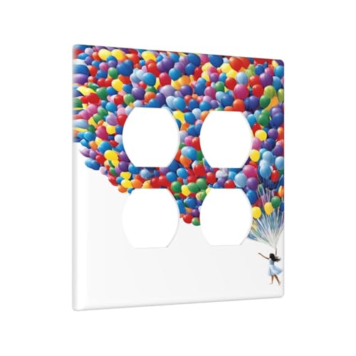 Decorative Outlet Covers Girl Holding Colorful Balloons 2 Gang Wall Plate Cover Double Duplex Receptacle Two Switch Light Switch Cover Plate Jumbo Dual Faceplate for Bedroom Decor