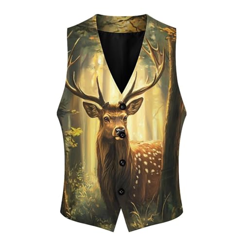 Deer Forests Men's Suit Vests Business Formal Dress Vest V-Neck Waistcoat for Wedding Casual4