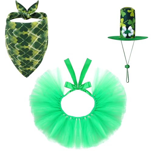 3 Pack Pet Dog Saint Patrick’s Day Green Scarf Dress Hats for Cats Dogs Festive Outfit Accessories Party Dressing
