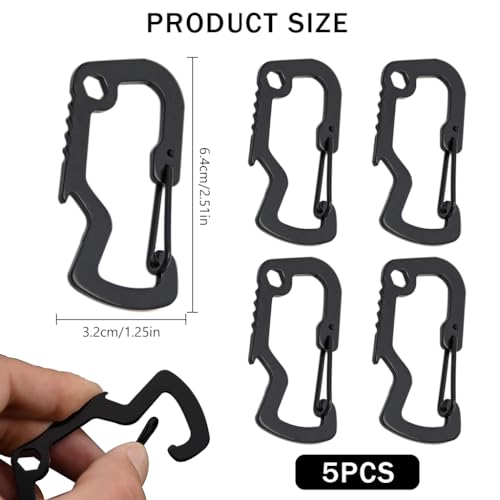 Image of Proberos 5Pcs Stainless Steel Carabiner Hooks 3 in 1 Multi Tool Multifunctional Carabiners Wrench Tool Bottle Opener Snap Clip Hooks Backpack Attachment Hooks for Camping, Hiking, Biking