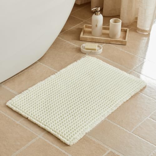 Triohero Cream White Waffle Bath Mat, Small Boho Bathroom Rugs, 16x24 by Triohero - Used condition - US$17.03