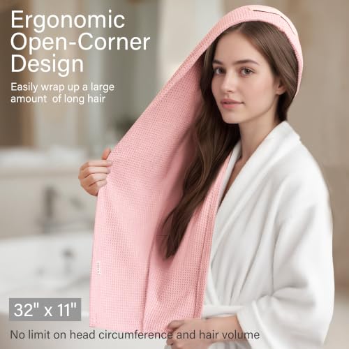 Image of ROLSHOL 2 Pack Waffle Microfiber Hair Towel Wraps for Women, 32 x 11 in