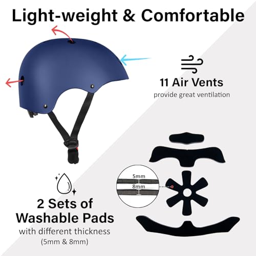 Image of Kids Skateboard Helmet for Boy and Girl, CPSC Certified Lightweight Adjustable, Multi-Sport for Cycling Skating Scooter (Navy, Small)