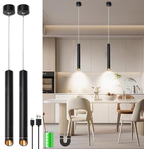 Pendelleuchte Akku 6000mAh Magnetische Hängelampe mit Batterie Wiederaufladbar Dimmbar LED Hängeleuchte Höhenverstellbar Zylinder Innen Beleuchtung für Esstisch Kücheninsel Bar Nachttisch Schlafzimmer