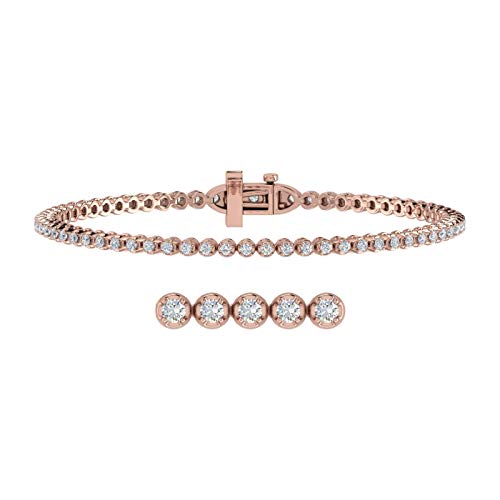 Image of 1 to 6 Carat Prong Set Round Cut Natural Diamond Tennis Bracelet for Women in 14K Gold (7 Inch) (I1-I2 Clarity)