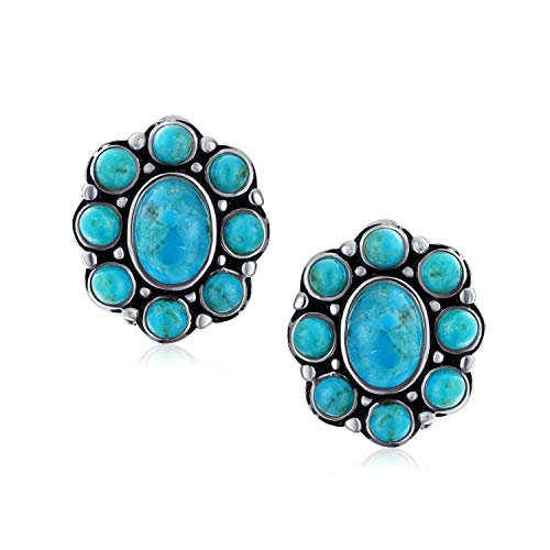 Southwestern Lapis Blue Turquoise Multicolor Cabochon Oval Large Gemstones Western Concho Clip On Earrings For Women Non Pierced Ears .925 Sterling Silver2