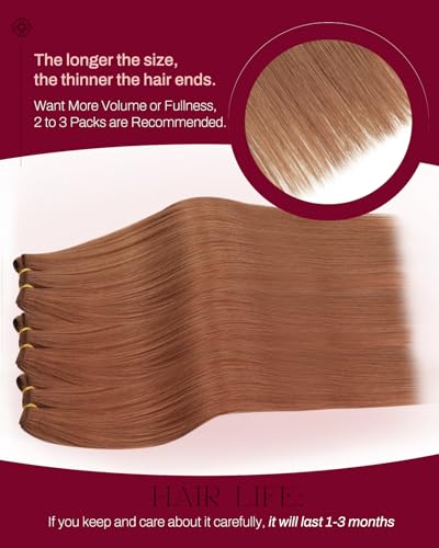 Image of Moresoo Human Hair Weft Extensions Sew in, Light Copper, 18 Inch 100g | Crafted with Remy human hair for easy blending, ideal for date looks, autumn outings and soft everyday wave styling