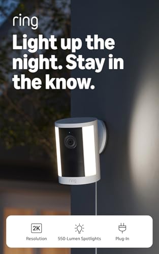 Image of Ring Spotlight Cam, Plug-In (newest model), Home or business security, Wide-Angle Retinal 2K Video, 6x Enhanced Zoom, Motion-Activated Spotlights, White