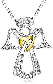 Guardian Angel Necklace 925 sterling silver guardian angel heart knot with zirconia necklace, 45.7 cm, box chain