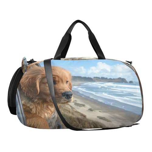 YETTASBIN Sport Travel Duffel Bag for Girls Boys, Dog Large Waterproof Weekender Overnight Bag, Detachable Shoulder Strap Gym Bag with Shoe Compartment & Wet Pocket2