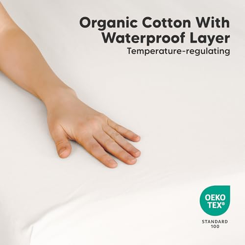 Image of 2 Pack and Play Sheets, Waterproof Mini Crib Sheets Fitted - 38x26 Organic Cotton Pack N Play Sheets for Graco Pack and Play Mattress, Playard Baby Crib Sheets,Neutral for Boy,Girl,Toddler(Soft White)