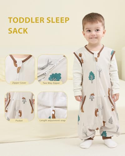 Image of HOMEAL 0.5Tog Toddler Sleep Sacks 2T-3T,Toddler Sleeping Sack with Legs, Sleep Sacks, Wearable Blanket Brown Bear