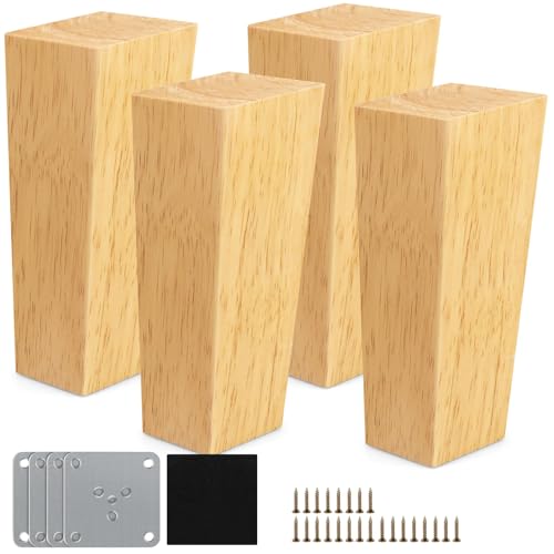 Lauviomify 4 Piezas Patas para Muebles Madera, inclinadas cónicas con Placa de Montaje ya instalada Patas para Sofas mesitas armarios 12cm Alto