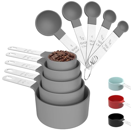 10PCS Measuring Cups and Spoons Set – Stackable, Engraved Measurements – Kitchen Cooking Tools for Dry & Liquid Ingredients – Baking Measuring Spoon Set – Dishwasher Safe
