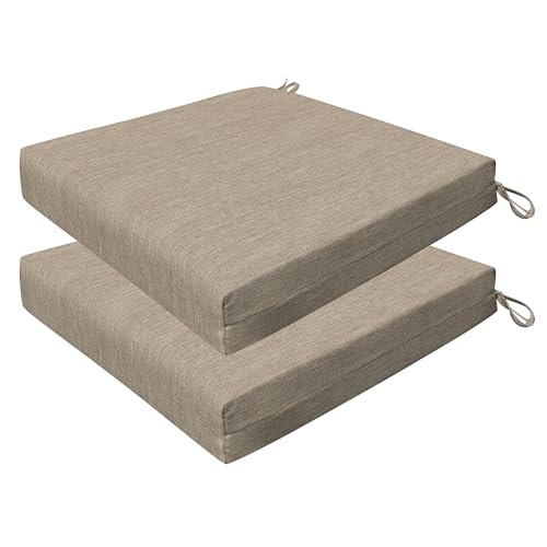 Honeycomb Outdoor Set of 2 Seat Pads, 20 x 20, Textured Solid Birch Tan Dining Chair Cushions for Patio Furniture