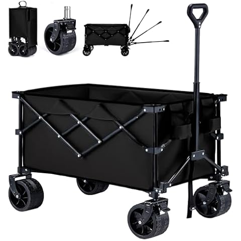Beach Wagon, 200L Collapsible Foldable Wagon with 300lbs Weight Capacity, Utility B...