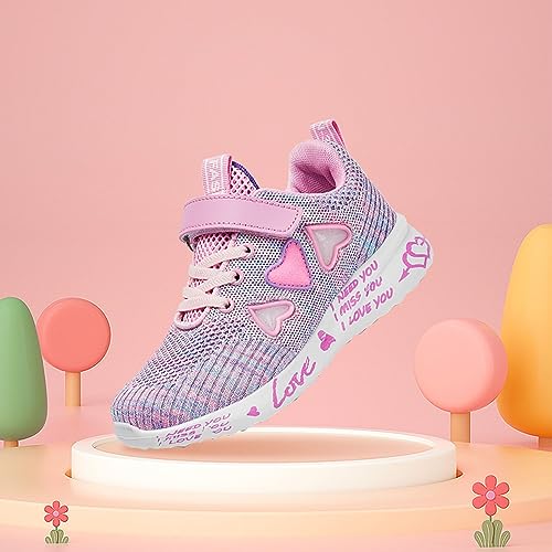 Generic Girls Slip on Shoes Girls Tennis Shoes Kids Fashion Sneaker Heart Pattern Athletic Running Athletic Sports Shoe with One3