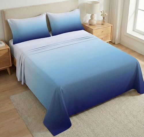 Image of SANMARINO King Size Bedsheet with 2 Pillow Covers, 300 TC UltraSatin Premium Bedding Set, Aesthetic Home Decor, Ideal Gift for Couples, Wedding, Anniversary & Special Occasions - Ocean Blue Ombre